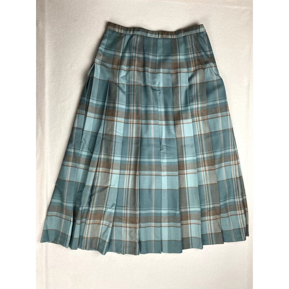 Vintage Pendleton 100% Pure Virgin Wool Plaid Pleated Midi Skirt Womens 14 Blue